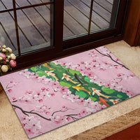 Koi Fish Sakura Japan Rubber Doormat Eternal Flow Cherry Blossom Seigaiha Pattern