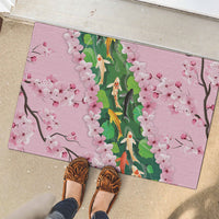 Koi Fish Sakura Japan Rubber Doormat Eternal Flow Cherry Blossom Seigaiha Pattern