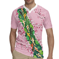 Koi Fish Sakura Japan Rugby Jersey Eternal Flow Cherry Blossom Seigaiha Pattern