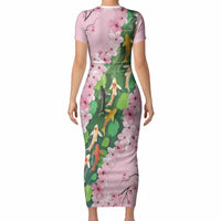Koi Fish Sakura Japan Short Sleeve Bodycon Dress Eternal Flow Cherry Blossom Seigaiha Pattern
