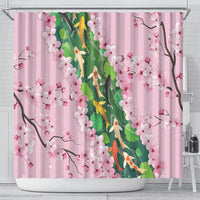 Koi Fish Sakura Japan Shower Curtain Eternal Flow Cherry Blossom Seigaiha Pattern