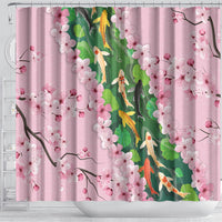 Koi Fish Sakura Japan Shower Curtain Eternal Flow Cherry Blossom Seigaiha Pattern