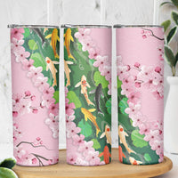 Koi Fish Sakura Japan Skinny Tumbler Eternal Flow Cherry Blossom Seigaiha Pattern