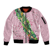 Koi Fish Sakura Japan Sleeve Zip Bomber Jacket Eternal Flow Cherry Blossom Seigaiha Pattern