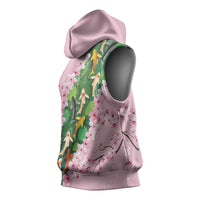 Koi Fish Sakura Japan Sleeveless Hoodie Eternal Flow Cherry Blossom Seigaiha Pattern