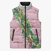 Koi Fish Sakura Japan Sleeveless Puffer Jacket Eternal Flow Cherry Blossom Seigaiha Pattern