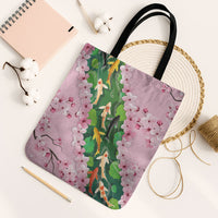 Koi Fish Sakura Japan Tote Bag Eternal Flow Cherry Blossom Seigaiha Pattern