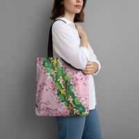 Koi Fish Sakura Japan Tote Bag Eternal Flow Cherry Blossom Seigaiha Pattern