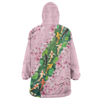 Koi Fish Sakura Japan Wearable Blanket Hoodie Eternal Flow Cherry Blossom Seigaiha Pattern