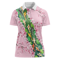 Koi Fish Sakura Japan Women Polo Shirt Eternal Flow Cherry Blossom Seigaiha Pattern