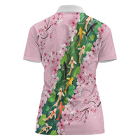 Koi Fish Sakura Japan Women Polo Shirt Eternal Flow Cherry Blossom Seigaiha Pattern