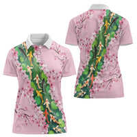 Koi Fish Sakura Japan Women Polo Shirt Eternal Flow Cherry Blossom Seigaiha Pattern