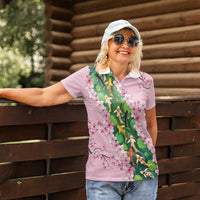 Koi Fish Sakura Japan Women Polo Shirt Eternal Flow Cherry Blossom Seigaiha Pattern