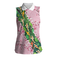 Koi Fish Sakura Japan Women Sleeveless Polo Shirt Eternal Flow Cherry Blossom Seigaiha Pattern
