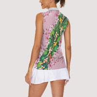 Koi Fish Sakura Japan Women Sleeveless Polo Shirt Eternal Flow Cherry Blossom Seigaiha Pattern