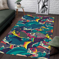 Japan Koinobori Area Rug Japanese Koi Flag Waves Pattern
