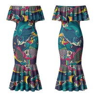 Japan Koinobori Couples Matching Mermaid Dress and Hawaiian Shirt Japanese Koi Flag Waves Pattern