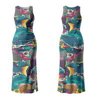 Japan Koinobori Couples Matching Tank Maxi Dress and Long Sleeve Button Shirt Japanese Koi Flag Waves Pattern