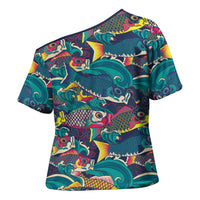 Japan Koinobori Cross Shoulder Shirt Japanese Koi Flag Waves Pattern