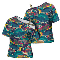 Japan Koinobori Cross Shoulder Shirt Japanese Koi Flag Waves Pattern