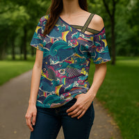 Japan Koinobori Cross Shoulder Shirt Japanese Koi Flag Waves Pattern