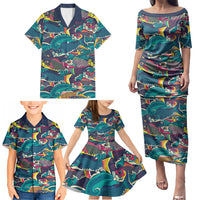 Japan Koinobori Family Matching Puletasi and Hawaiian Shirt Japanese Koi Flag Waves Pattern