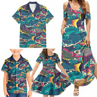 Japan Koinobori Family Matching Summer Maxi Dress and Hawaiian Shirt Japanese Koi Flag Waves Pattern