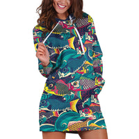 Japan Koinobori Hoodie Dress Japanese Koi Flag Waves Pattern