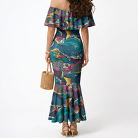 Japan Koinobori Mermaid Dress Japanese Koi Flag Waves Pattern