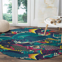 Japan Koinobori Round Carpet Japanese Koi Flag Waves Pattern