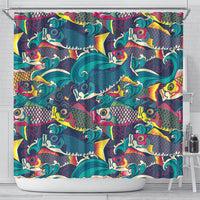 Japan Koinobori Shower Curtain Japanese Koi Flag Waves Pattern