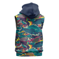 Japan Koinobori Sleeveless Hoodie Japanese Koi Flag Waves Pattern