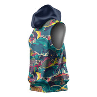 Japan Koinobori Sleeveless Hoodie Japanese Koi Flag Waves Pattern