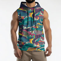 Japan Koinobori Sleeveless Hoodie Japanese Koi Flag Waves Pattern