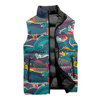 Japan Koinobori Sleeveless Puffer Jacket Japanese Koi Flag Waves Pattern