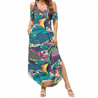 Japan Koinobori Summer Maxi Dress Japanese Koi Flag Waves Pattern