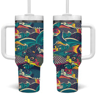 Japan Koinobori Tumbler With Handle Japanese Koi Flag Waves Pattern
