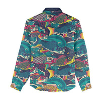 Japan Koinobori Women Casual Shirt Japanese Koi Flag Waves Pattern