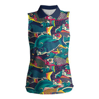 Japan Koinobori Women Sleeveless Polo Shirt Japanese Koi Flag Waves Pattern