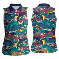 Japan Koinobori Women Sleeveless Polo Shirt Japanese Koi Flag Waves Pattern
