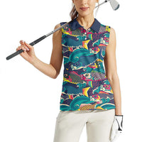 Japan Koinobori Women Sleeveless Polo Shirt Japanese Koi Flag Waves Pattern