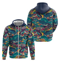 Japan Koinobori Zip Hoodie Japanese Koi Flag Waves Pattern