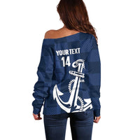 New Zealand Auckland Football Custom Off Shoulder Sweater Navy Blue City Anchor Sky Tower Symbol - Polynesian Pride