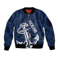 New Zealand Auckland Football Custom Sleeve Zip Bomber Jacket Navy Blue City Anchor Sky Tower Symbol LT14 Unisex Navy Blue - Polynesian Pride