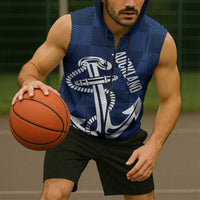 New Zealand Auckland Football Custom Sleeveless Zip Hoodie Navy Blue City Anchor Sky Tower Symbol LT14 - Polynesian Pride