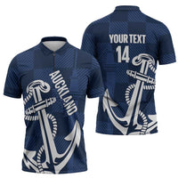 New Zealand Auckland Football Custom Zipper Polo Shirt Navy Blue City Anchor Sky Tower Symbol LT14 - Polynesian Pride
