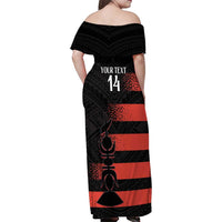 Custom New Caledonia Football Family Matching Off Shoulder Maxi Dress and Hawaiian Shirt Allez Les Cagous Polynesian Pattern