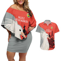 Custom Nouvelle-Caledonie Football Couples Matching Off Shoulder Short Dress and Hawaiian Shirt Allez Les Cagous Simple Style