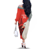 Custom Nouvelle-Caledonie Football Family Matching Off The Shoulder Long Sleeve Dress and Hawaiian Shirt Allez Les Cagous Simple Style