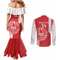 Custom Tahiti Football Couples Matching Mermaid Dress and Long Sleeve Button Shirt Go Toa Aito LT14 - Polynesian Pride